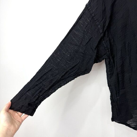 Flax Top Women's M Black Linen Blend Lagenlook Semi Sheer Lightweight Minimalist - Picture 8 of 11